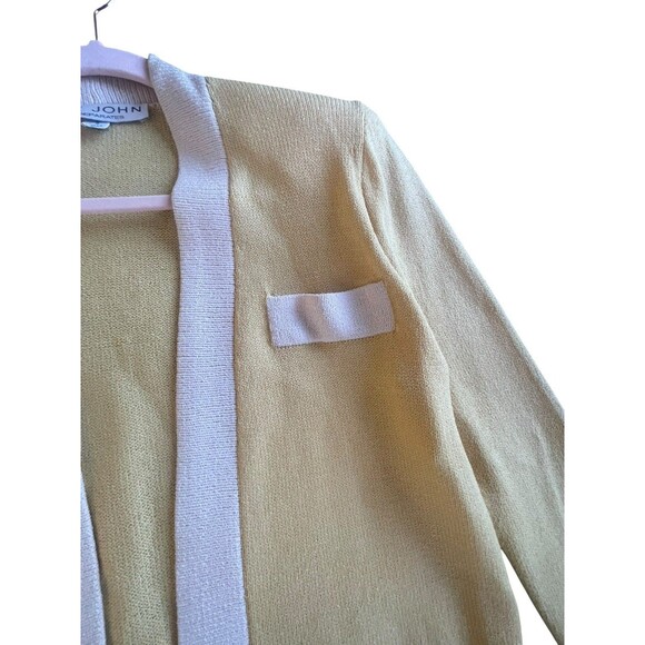 ST. JOHN SPORT Sz S Butter Yellow with White Trim Wool/Rayon Knit Cardigan - Picture 4 of 10
